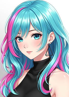 Anime Girl with Blue and Pink Hair