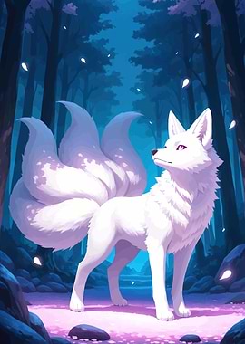 White Kitsune in Enchanted Forest