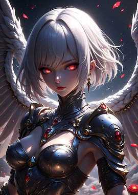 Anime Angel Warrior with Red Eyes