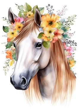 Horse with Floral Wreath