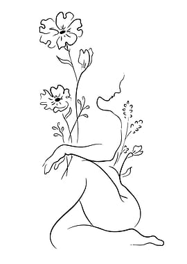 Line Art Woman with Flowers