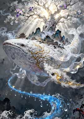 Mythical Whale with Island and Tree
