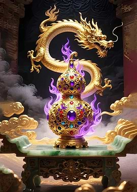 Golden Dragon and Ornate Gourd