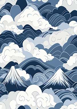Japanese Mountain and Cloud Landscape