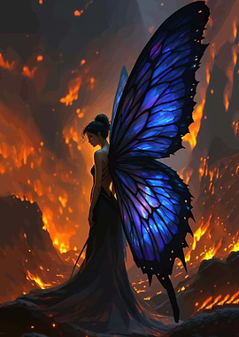 Fairy in a fiery landscape