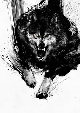 Aggressive Black Wolf Illustration