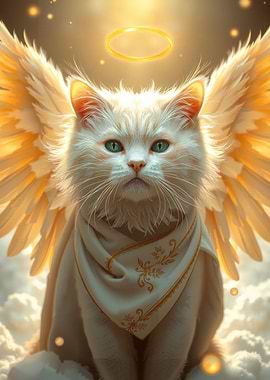 Angel Cat with Halo and Wings