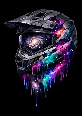 Galaxy Motocross Helmet – Cosmic Rider Extreme Sports Poster