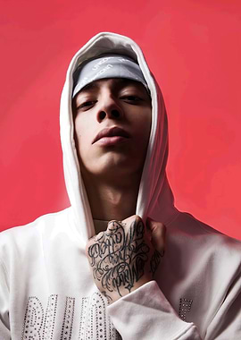 Young Man in Hoodie with Tattoos