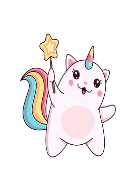 Cute Unicorn Cat Holding a Star Wand