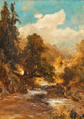 Autumn Forest Stream Painting