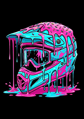 Motocross Donut Helmet Poster, Dripping Candy Helmet Art, Colorful Rider Wall Print