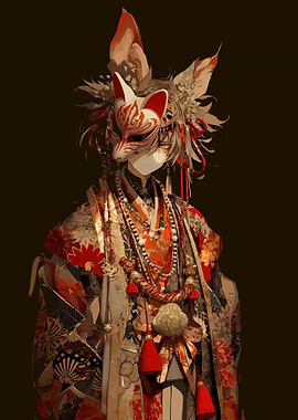 Kitsune Masked Figure in Kimono