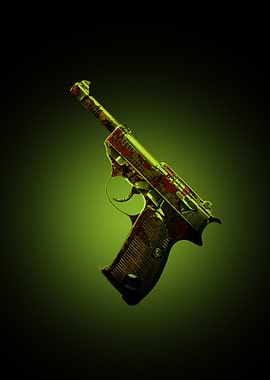 Ornate Pistol with Red and Gold Pattern