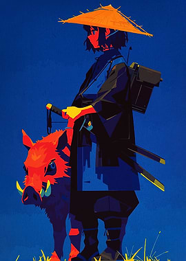 Samurai with Boar