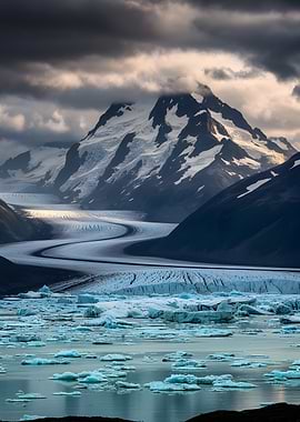 Majestic Glacier and Mountains Under Dramatic Sky