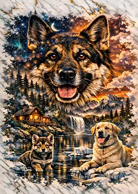 Dogs in a Mountain Landscape