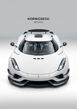 White Koenigsegg Regera Front View poster