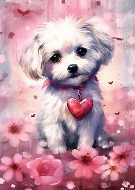 Cute Dog with Heart Necklace