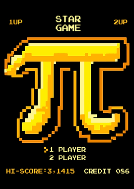 Pi Symbol Arcade Poster, Retro 80s Game Screen Art, Pixel Math Nerd Wall Print