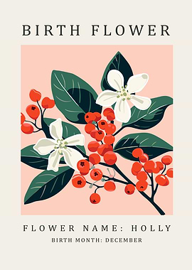 Holly Birth Flower Illustration