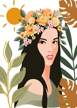 Woman with Flower Crown and Sun