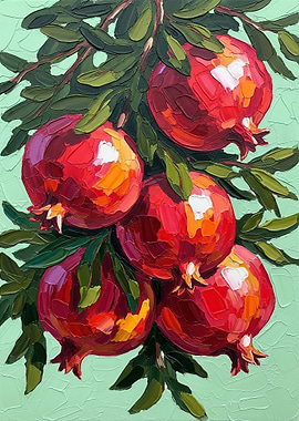 Impressionistic Pomegranates on a Branch