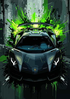 Aggressive Black Lamborghini with Green Splatter
