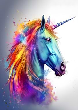 Rainbow Unicorn Head with Splatter Art