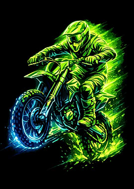 Neon Motocross Rider Speed Burst – High Adrenaline Dirt Bike Poster