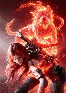 Fiery Dog Spirit and Warrior Woman