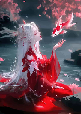 Anime Girl with Koi Fish