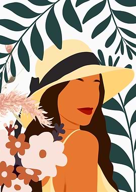 Woman in a Hat with Flowers