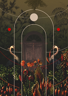 Enchanted Garden Doorway with Herons