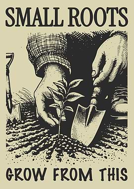 Planting Hands Seedling Vintage Engraving Botanical Poster Garden Growth Wall Art