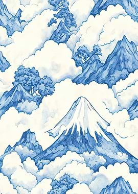Japanese Mountain Landscape with Clouds