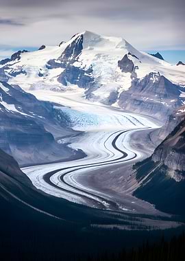 Majestic Glacier Winding Through Mountains