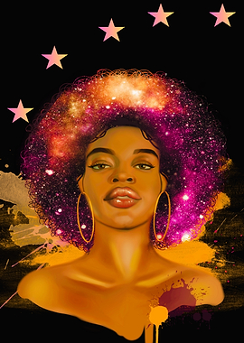 Woman with Galaxy Hair and Stars