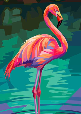 Stylized Flamingo in Water