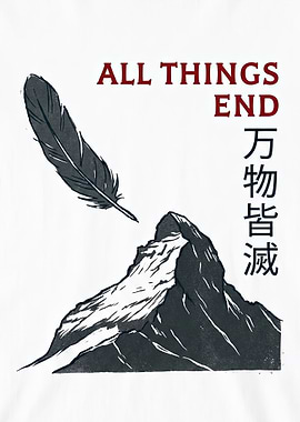 Feather falling on mountain with text