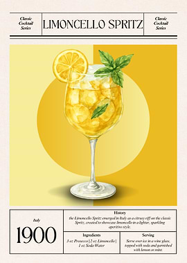 Limoncello Spritz | Classic 1900 Italian Lemon Aperitivo | Vintage Yellow Cocktail Art