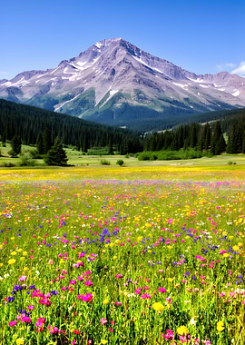 Wildflower Meadow with Mountain Backdrop
