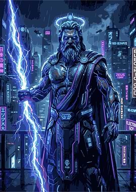 Cyberpunk Zeus with Lightning Bolt