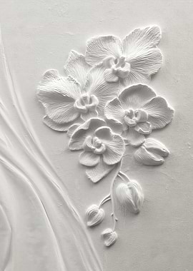 White Orchid Relief Sculpture