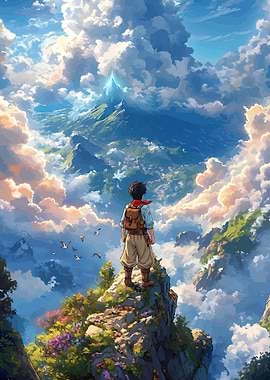 Young overlooking mountain landscape