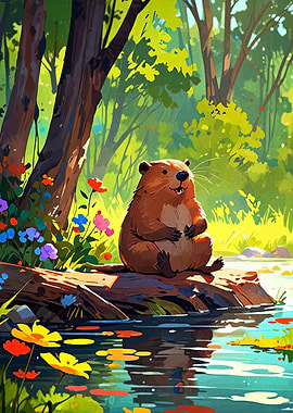 Cute Beaver in a Forest Setting