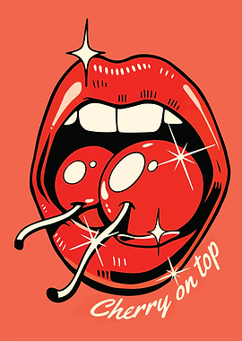 Lips with Cherries and Text