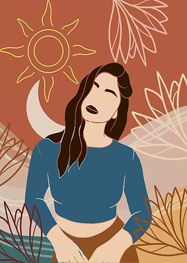 Boho Woman with Sun and Moon