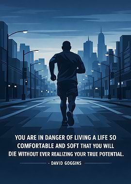 Runner in Cityscape with Motivational Quote