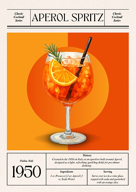 Aperol Spritz | Classic 1950 Italian Aperitivo | Vintage Orange Cocktail Art